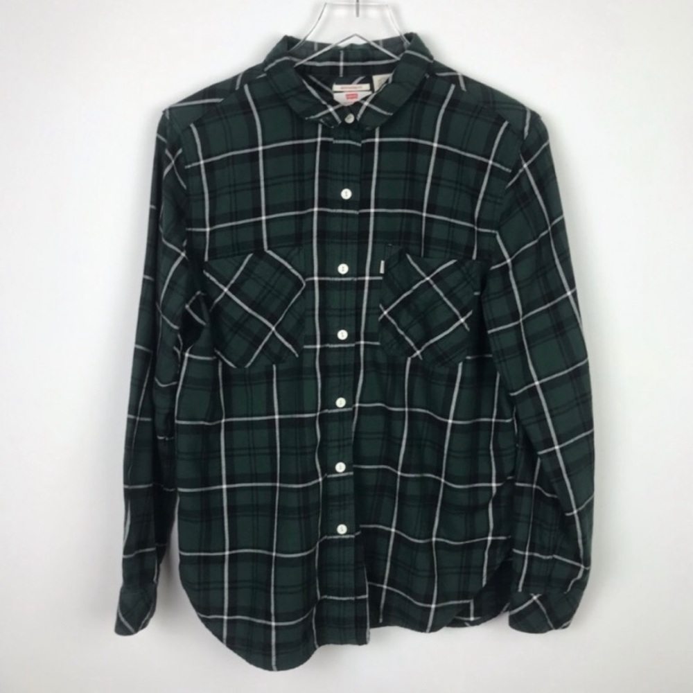 LEVI’S Boyfriend Green Plaid Flannel Cotton - Picture 3 of 8